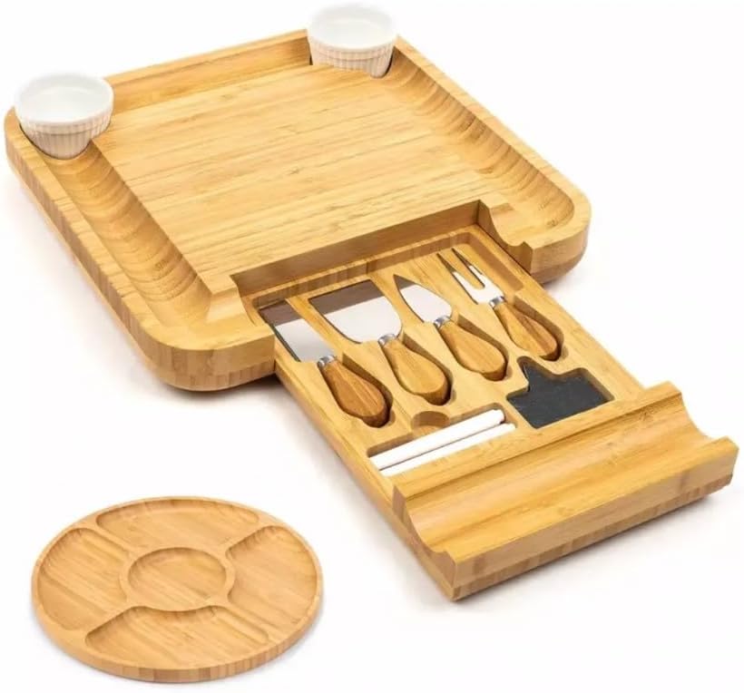 Charcuterie Boards, Cheese Board & Tray Gift Set with Accessories – Large Wooden Round & Rectangular Serving Boards for Meat & Cheese Platters | Best for Weddings, Housewarming & Family