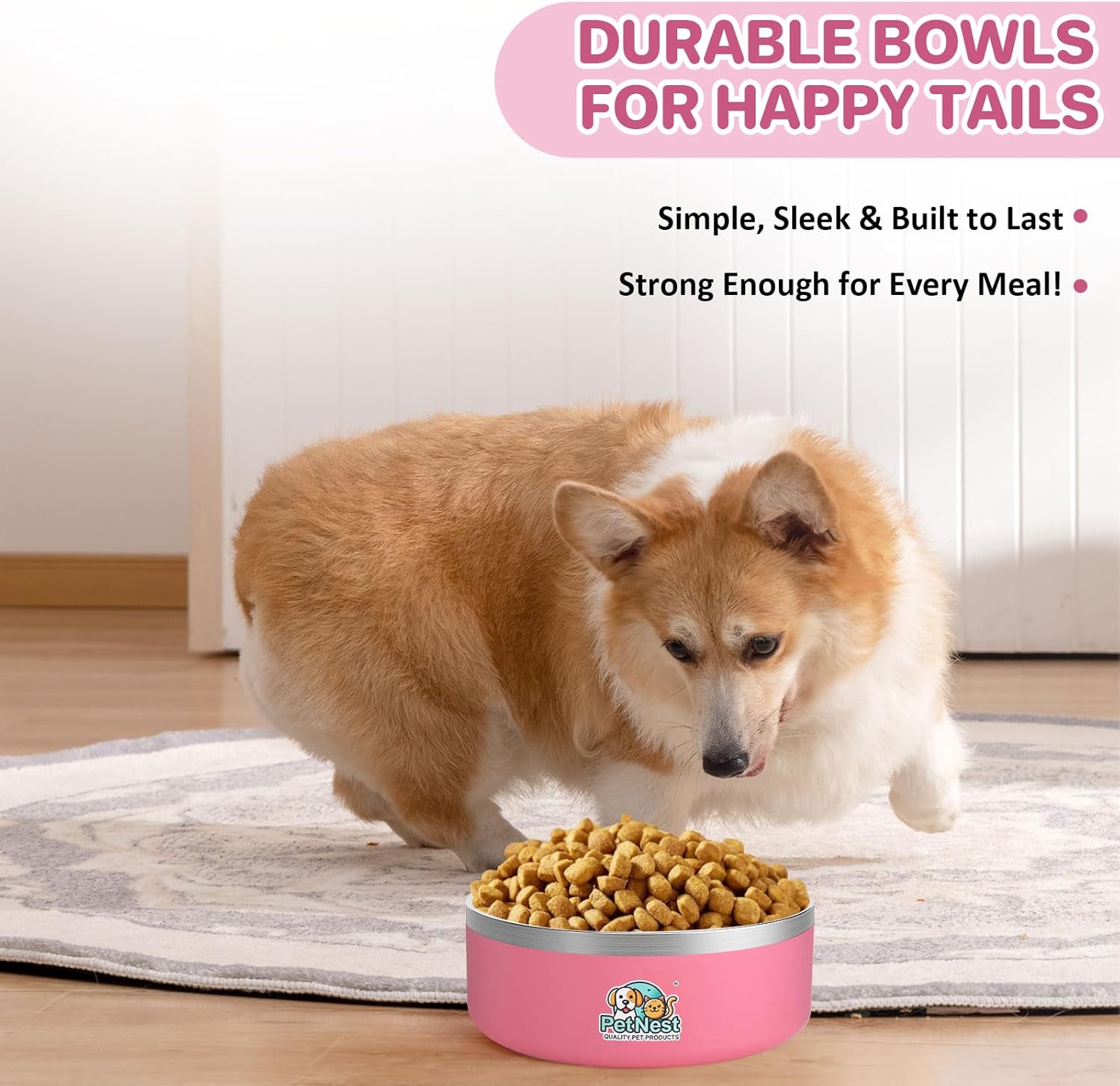 Stainless Steel Dog Bowls - Pet Food Bowls for Small, Medium & Large Dogs, No-Spill Puppy Bowls | Cat Food Bowl, Cute Pink, Blue Feeding Bowl Sets for Girl & Boy Dogs, Travel (Gray, 32 oz)